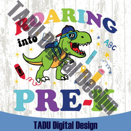 Roaring Into Pre-K Svg Back To School Png T-Rex Dinosaur Kid Svg