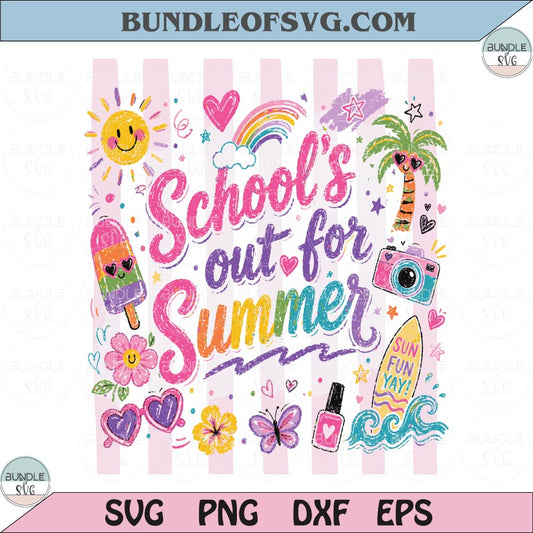 School's Out For Summer PNG Cute Crayon Style Summer Clipart Png