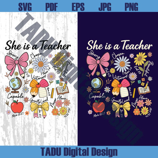 She is Teacher Png Teacher Mom Svg Christian Teacher Png Bible