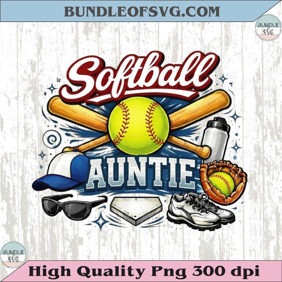 Softball Auntie PNG Design Vintage Softball Aunt Shirt Graphic