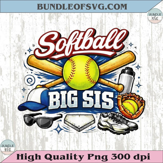 Softball Big Sis PNG Design Vintage Softball Big Sister T-Shirt