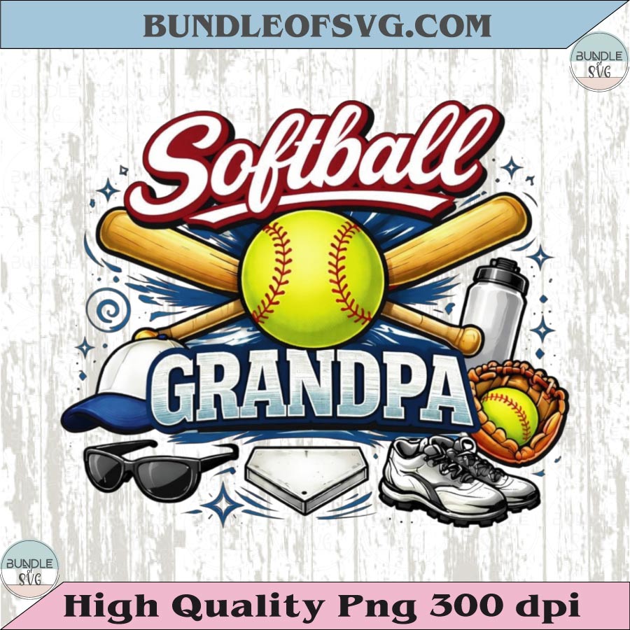 Softball Grandpa PNG Design Vintage Softball Grandpa T-Shirt Dtf