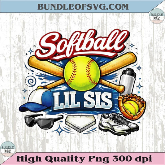 Softball Lil Sis PNG Design Vintage Softball Lil Sis T-Shirt Dtf