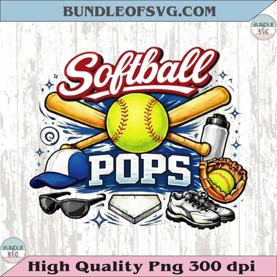 Softball Pops PNG Design Vintage Softball Dad Grandpa T-Shirt Dtf