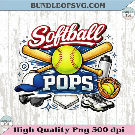 Softball Pops PNG Design Vintage Softball Dad Grandpa T-Shirt Dtf