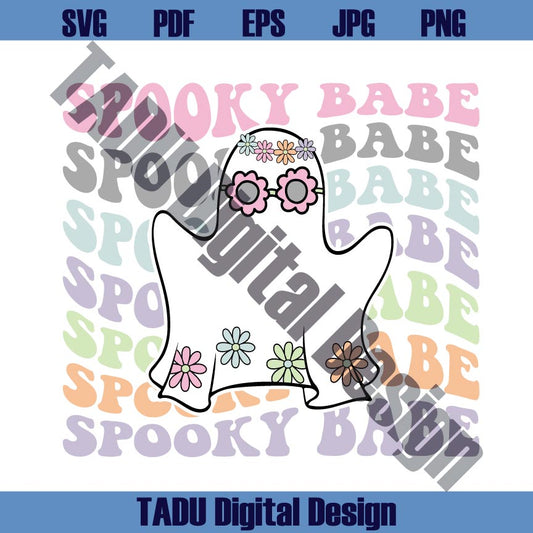 Spooky Babe Svg Retro Halloween Png Floral Ghost Boho Boo Svg