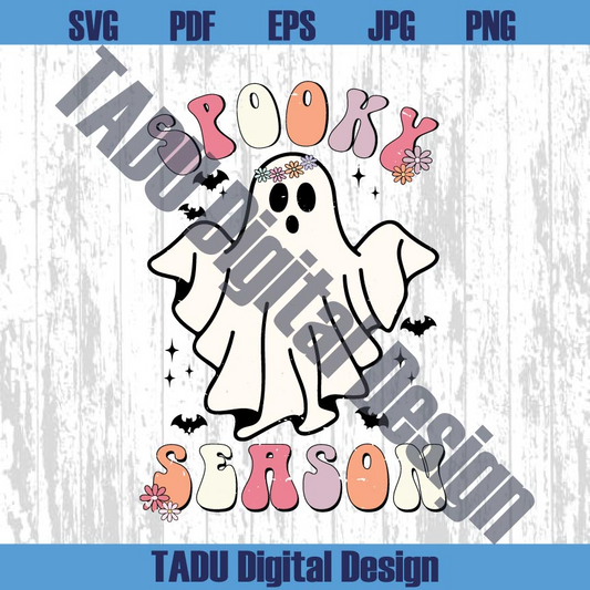 Spooky Season Svg Halloween Flowers Ghost Png Spooky Season Png