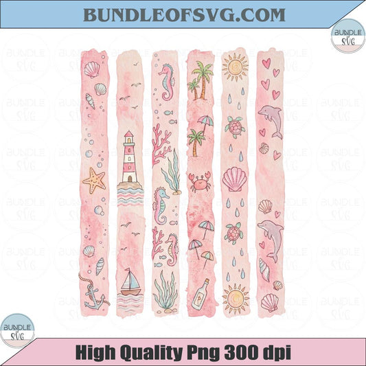 Striped Summer Beach PNG Watercolor Whimsical Coastal Stripes Png