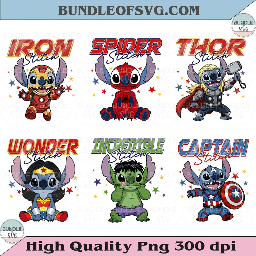 Superhero Stitch PNG Bundle Avengers Stitch Png Superhero Birthday