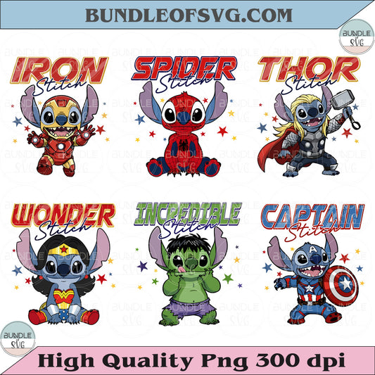 Superhero Stitch PNG Bundle Avengers Stitch Png Superhero Birthday