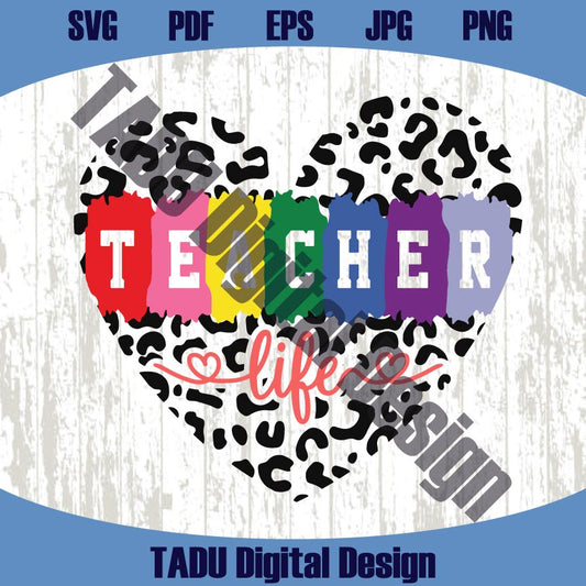 Teacher Life Leopard Heart Svg Retro Teacher Png Back to School Svg