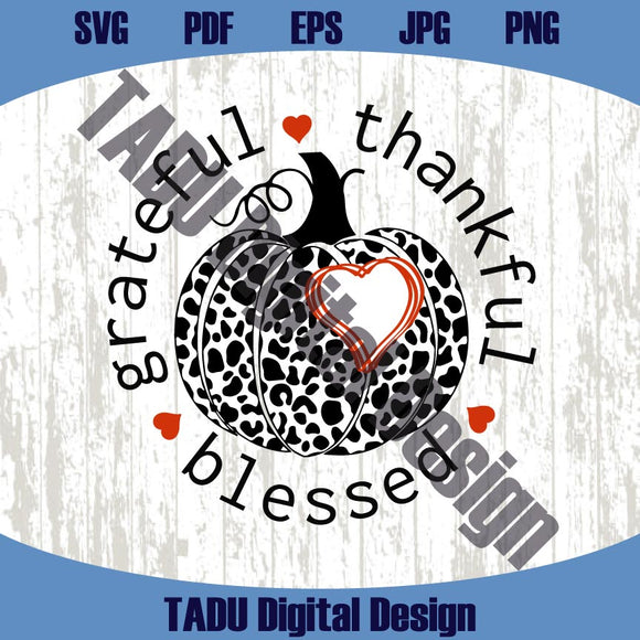 Thankful Grateful Blessed Svg Leopard Pumpkin Thanksgiving Svg Png