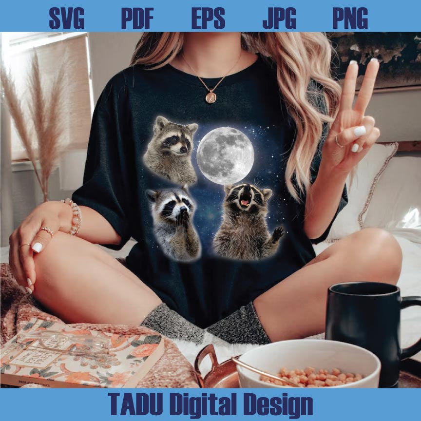 Three Raccoons Vintage Graphic Png Funny Retro Raccoon Moon Png
