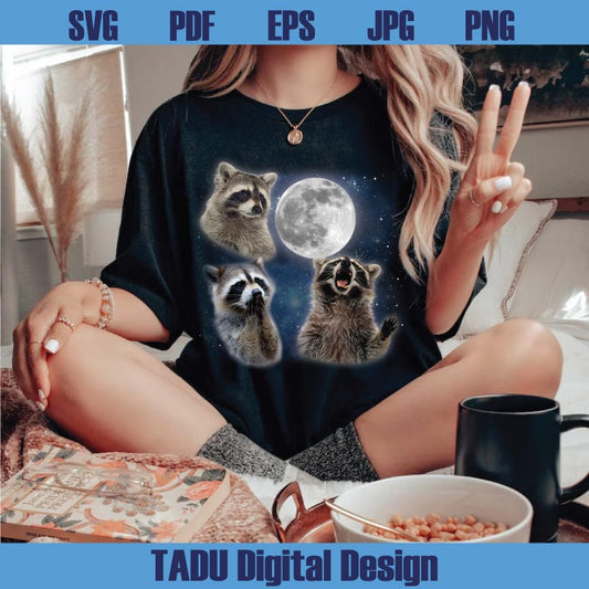 Three Raccoons Vintage Graphic Png Funny Retro Raccoon Moon Png