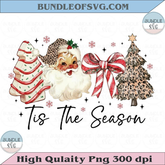 Tis The Season Leopard Santa Png Christmas Coquette Bow Png