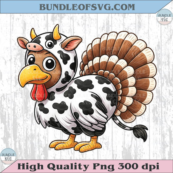 Turkey Cow Png Cute Thanksgiving Turkey Dressed as a Cow Png