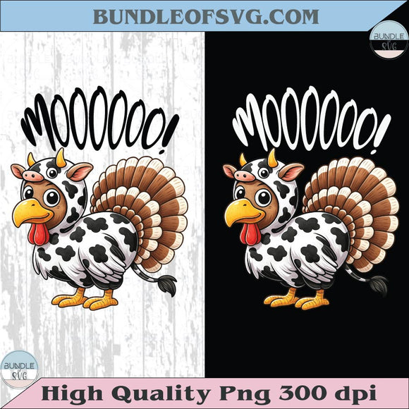 Turkey Dressed as a Cow Saying Moo Png Thanksgiving Turkey Cow