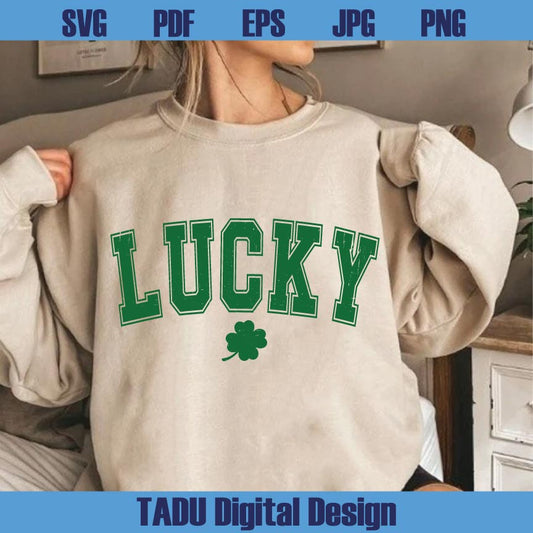 Varsity Lucky Svg St Patrick's Day Png Retro Shamrock Lucky Png