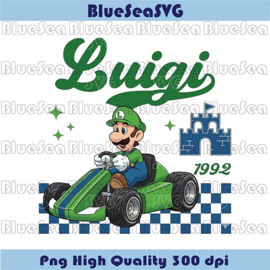 Vinatge Luigi Kart Racing PNG 1992 90s Super Mario Luigi Png