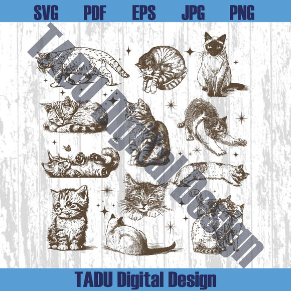 Vintage 90s Tattoo Cat Png Retro Kitten Nature Svg Cat Lover Gift Png