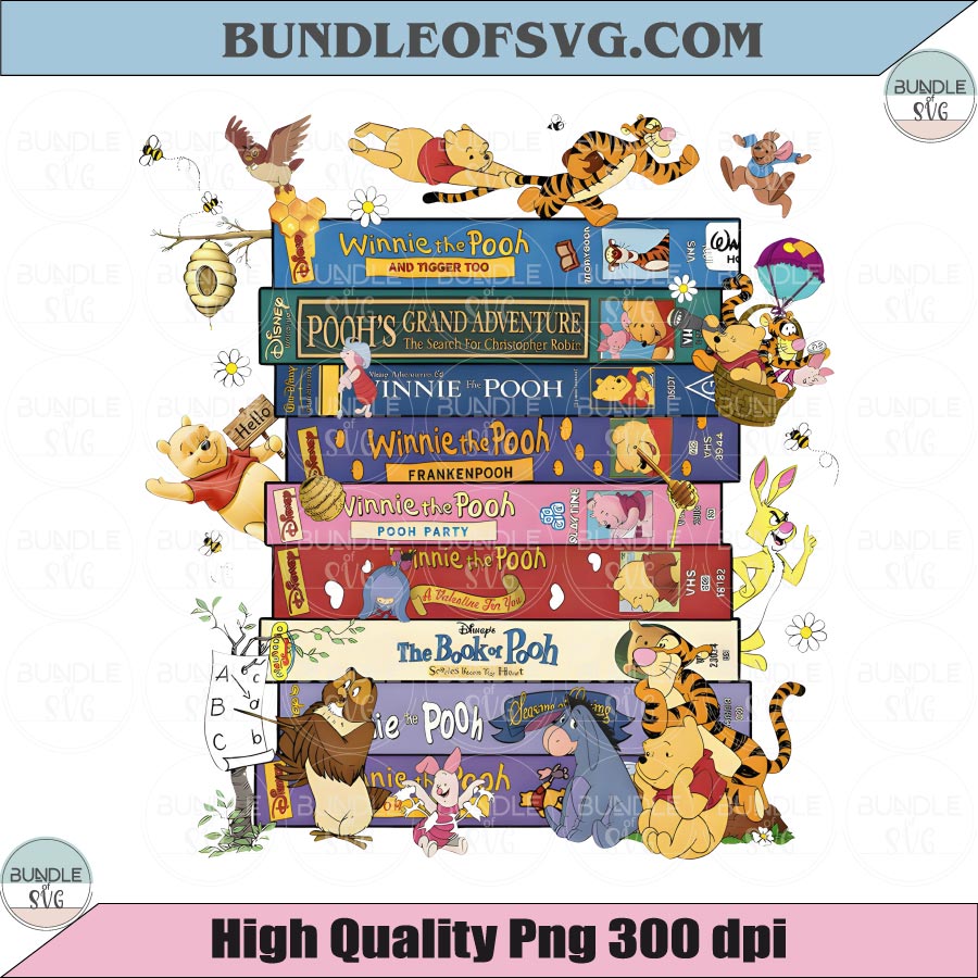 Winnie the Pooh Stacked Books PNG Pooh Bear and Friends Bookish Png