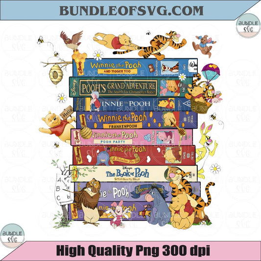 Winnie the Pooh Stacked Books PNG Pooh Bear and Friends Bookish Png