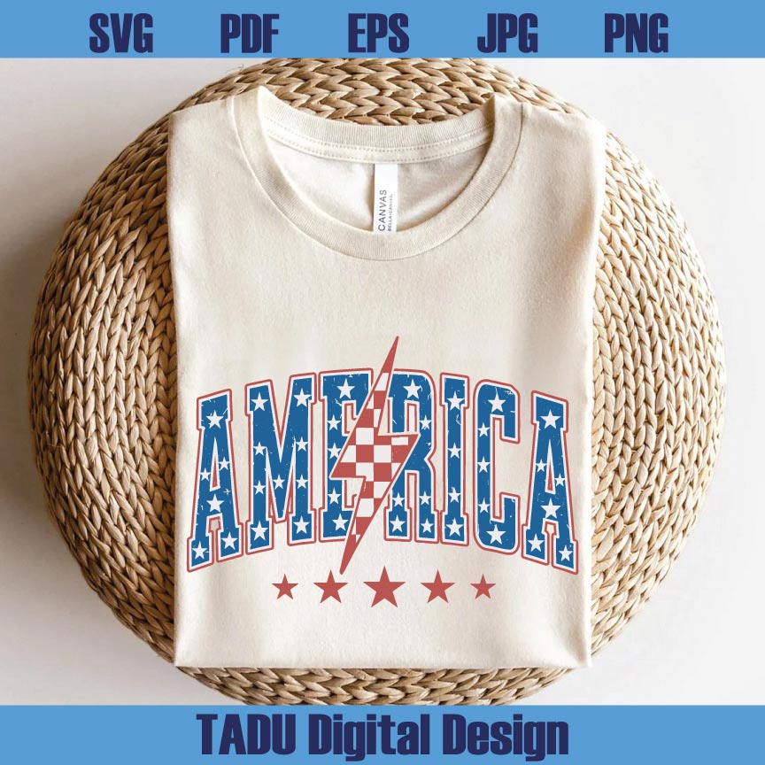 America Star Lightning Checkered Png Retro 4th of July Svg American Svg Png Dxf Eps Files