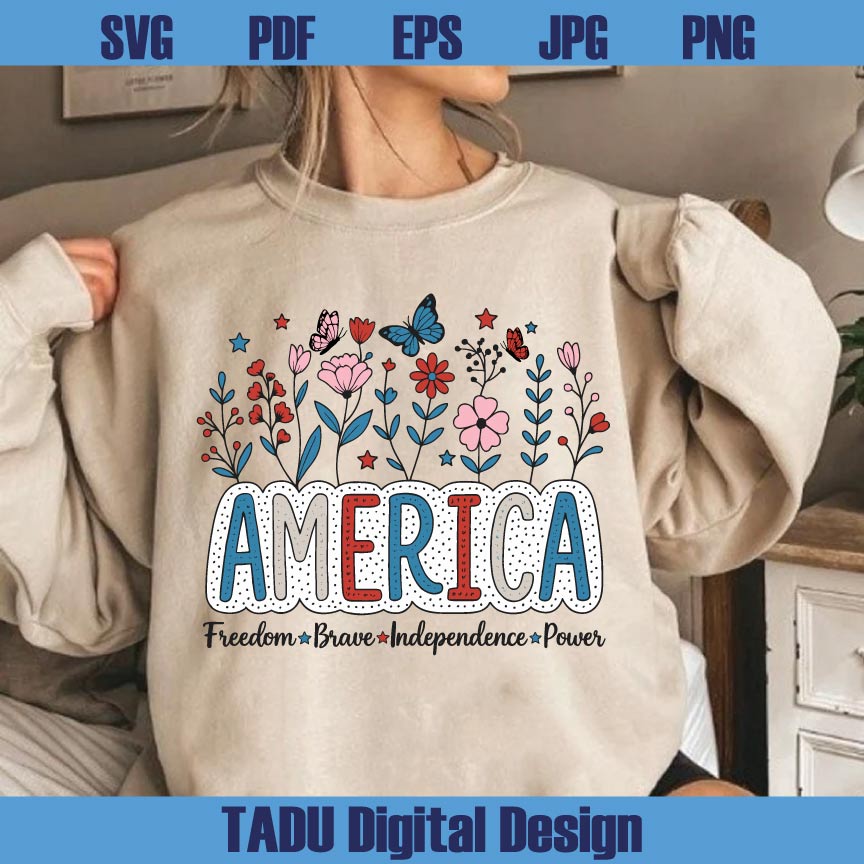 Floral America Png 4th Of July Svg Floral Brushstroke America Png Svg Dxf Eps Files