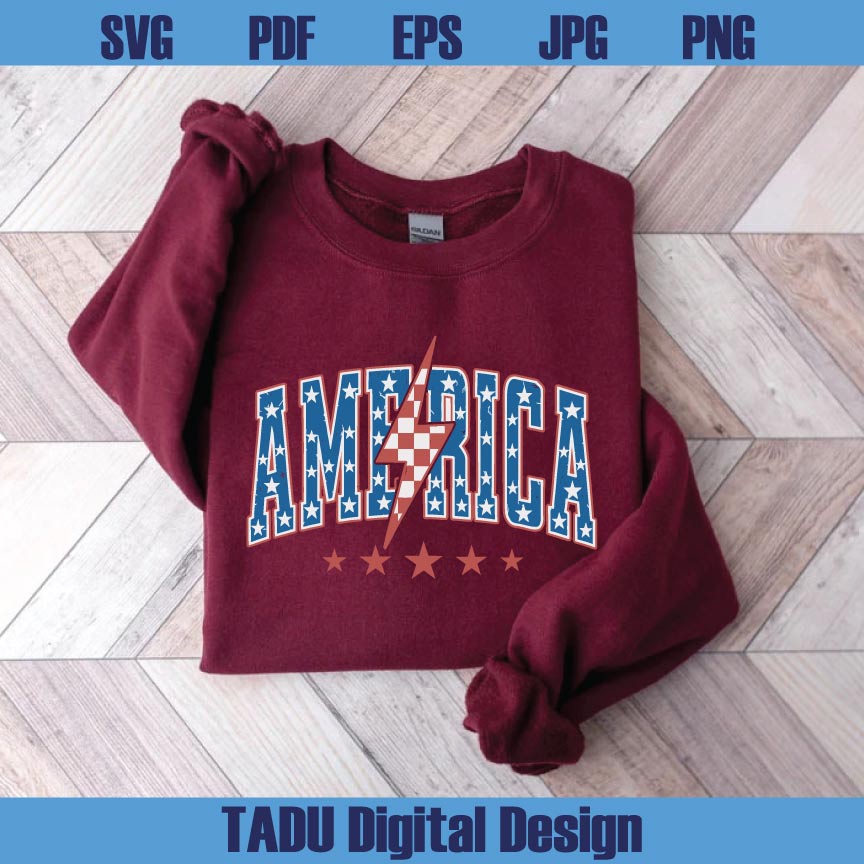 America Star Lightning Checkered Png Retro 4th of July Svg American Svg Png Dxf Eps Files