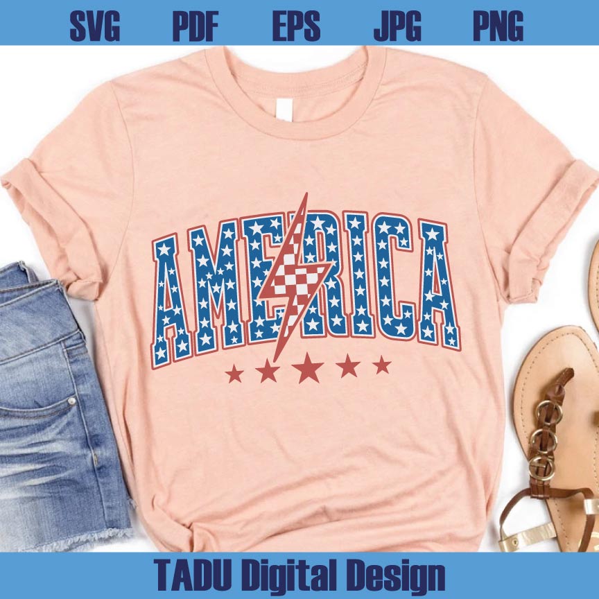 America Star Lightning Checkered Png Retro 4th of July Svg American Svg Png Dxf Eps Files