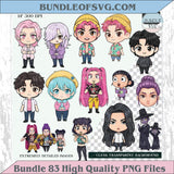 Kpop Demon Hunters Chibi Png Clipart Bundle Cute Kawaii Kpop Png