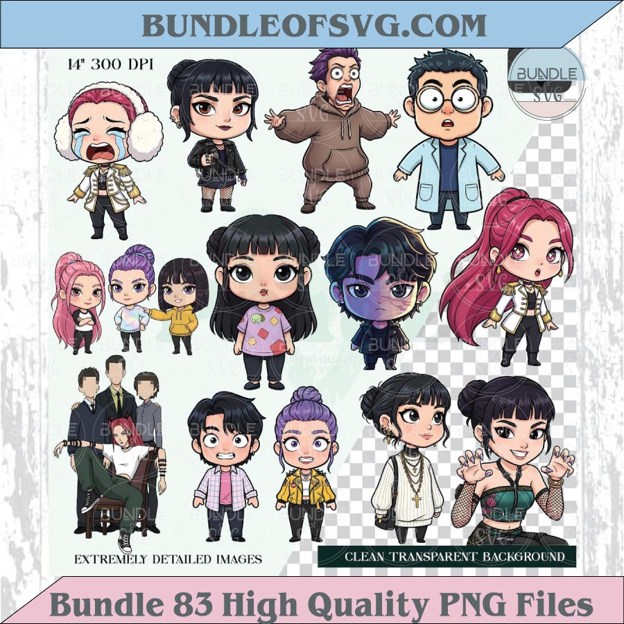 Kpop Demon Hunters Chibi Png Clipart Bundle Cute Kawaii Kpop Png