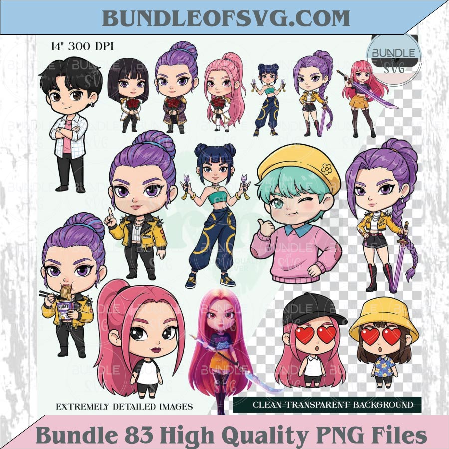Kpop Demon Hunters Chibi Png Clipart Bundle Cute Kawaii Kpop Png