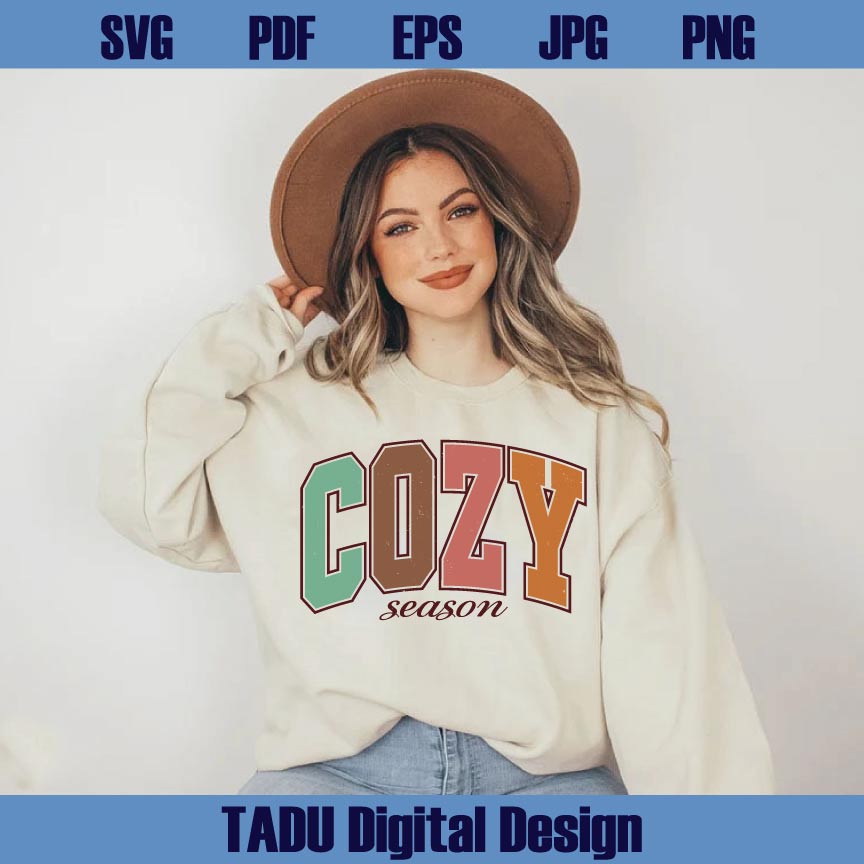 Cozy Season Svg Varsity Retro Fall Svg Autumn Quote Png Cozy Girl