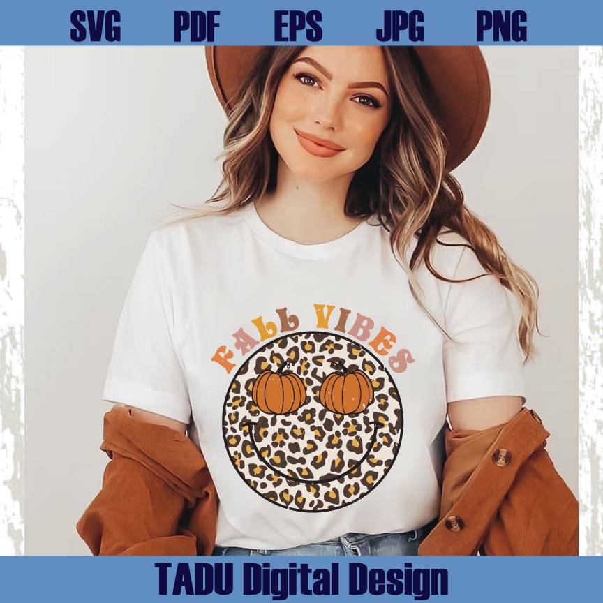 Leopard Smiley Face Fall Vibes Png Autumn Pumpkin Fall Vibes Svg
