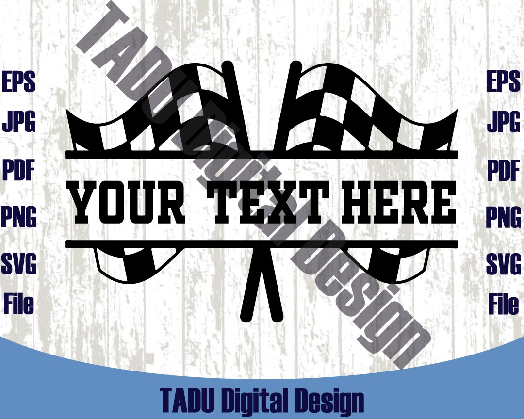 Split Name Frame Crossed Racing Flags Svg Racing Personalized Png