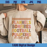 Flannels Bonfires Football Pumpkins Svg It's Fall Y'all Png Autumn Svg