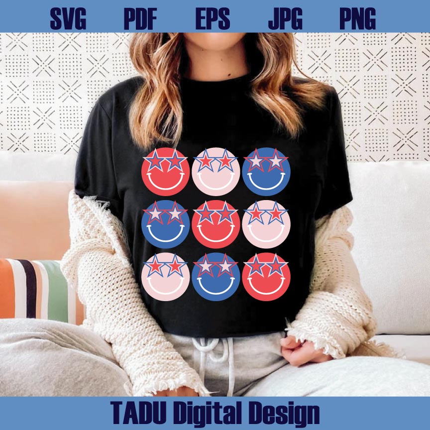 4th of July Smiley Svg American Happy Face Svg Patriotic Smile Svg Png Dxf Eps Files - BundleofSVG