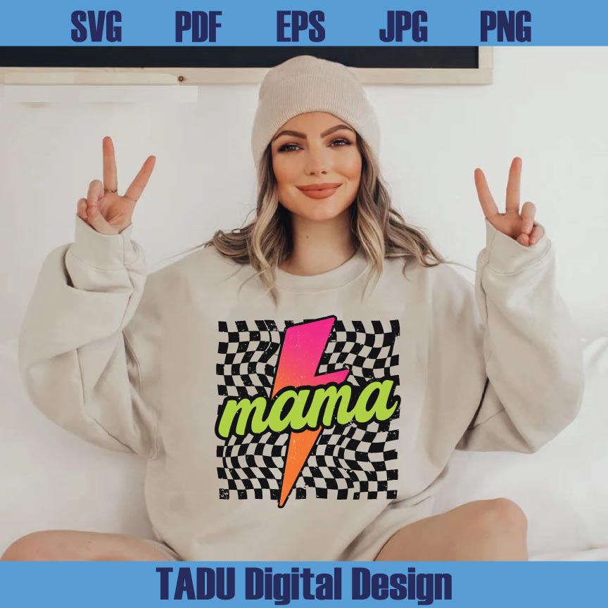 Neon Lightning Bolt Checkered Mama Png Lime Green Mom Life Png