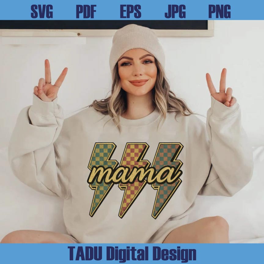 Vintage Lightning Checkered Mama Png Lightning Bolt Mama Png