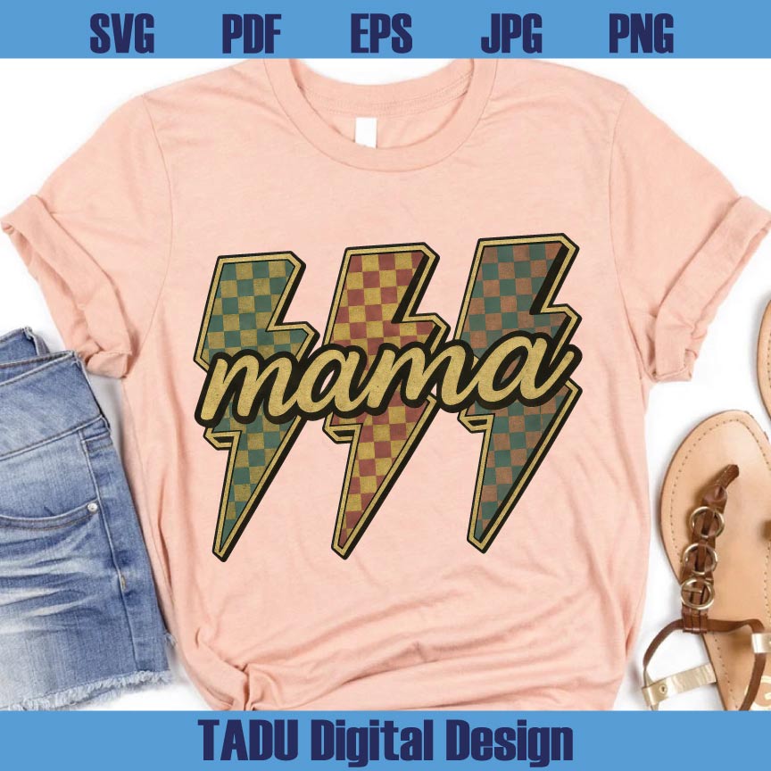 Vintage Lightning Checkered Mama Png Lightning Bolt Mama Png