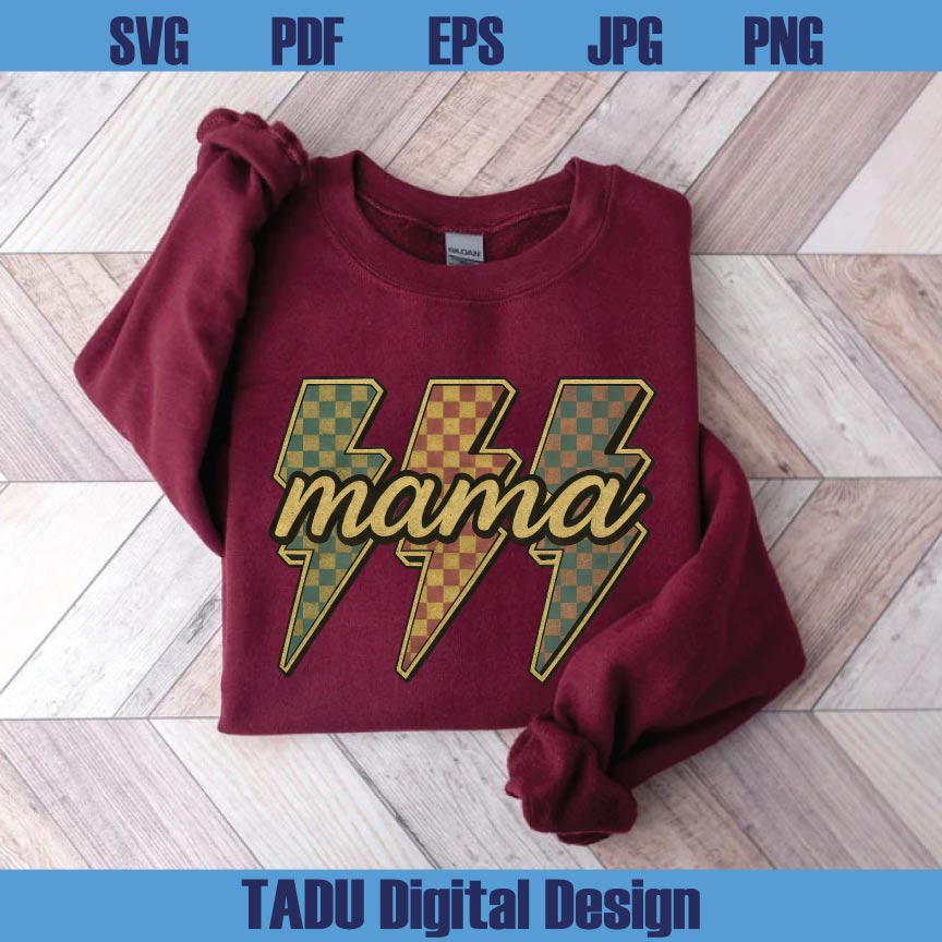 Vintage Lightning Checkered Mama Png Lightning Bolt Mama Png