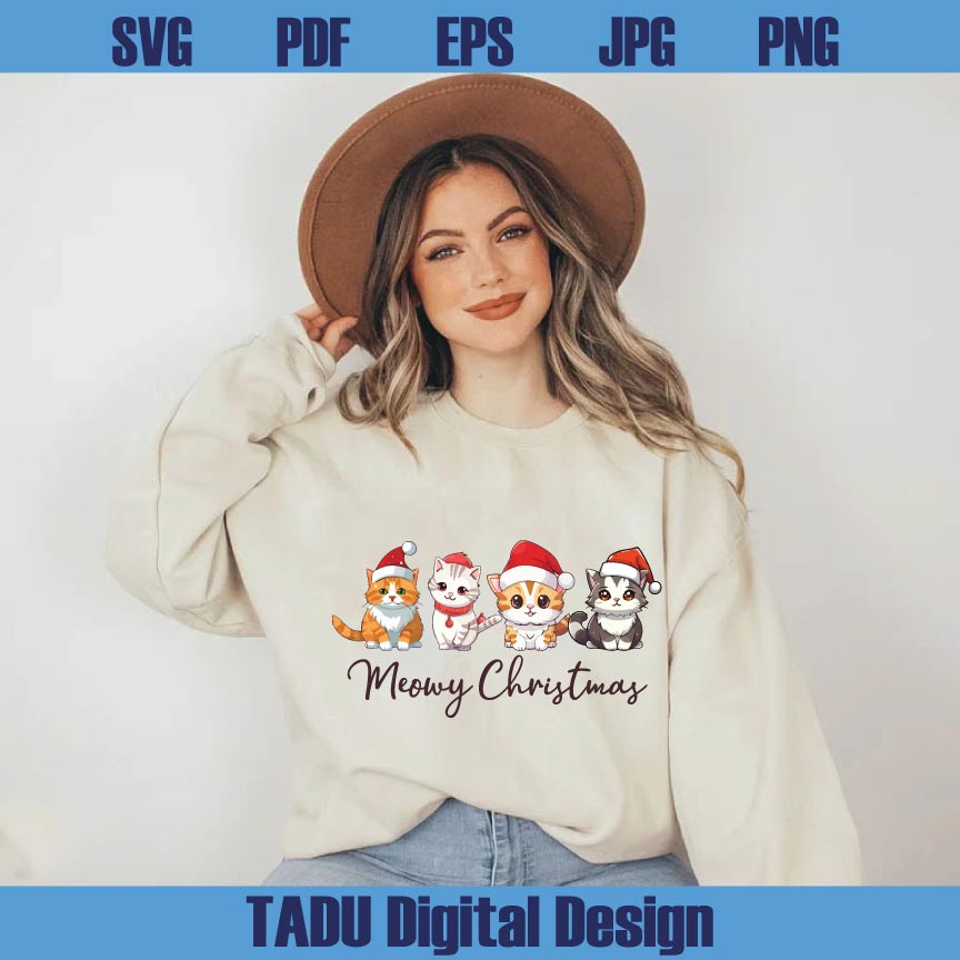 Meowy Christmas Png Christmas Cat Png Cats with Santa Claus Hat - BundleofSVG