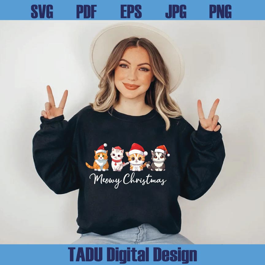 Meowy Christmas Png Christmas Cat Png Cats with Santa Claus Hat - BundleofSVG