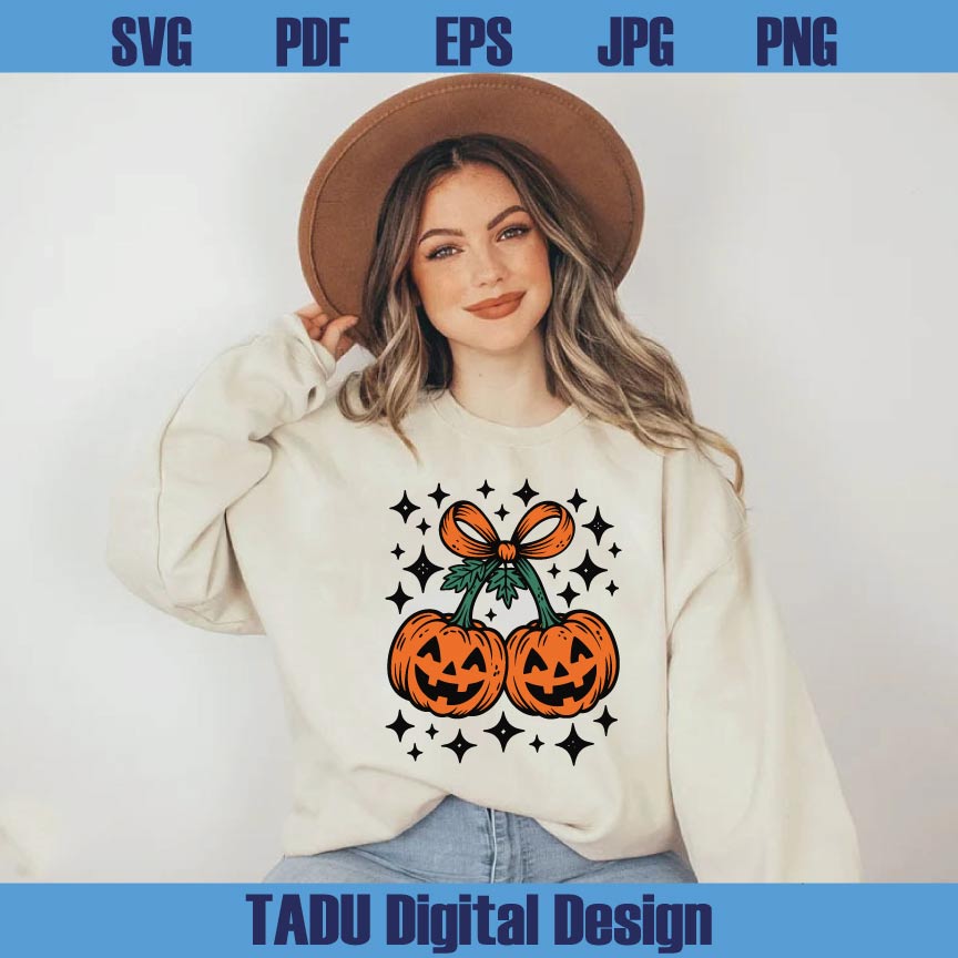 Pumpkin Cheeries Coquette Png Fall Halloween Pumpkin Bow Svg Png