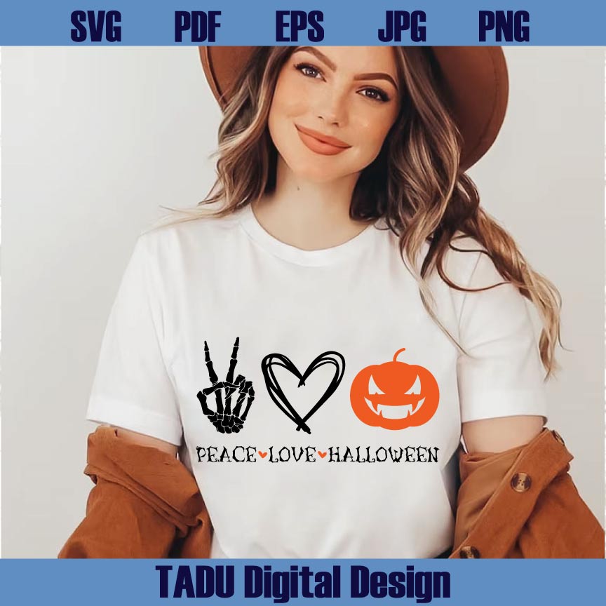 Peace Love Halloween Svg Halloween Svg Cute Pumpkin Skeleton Png