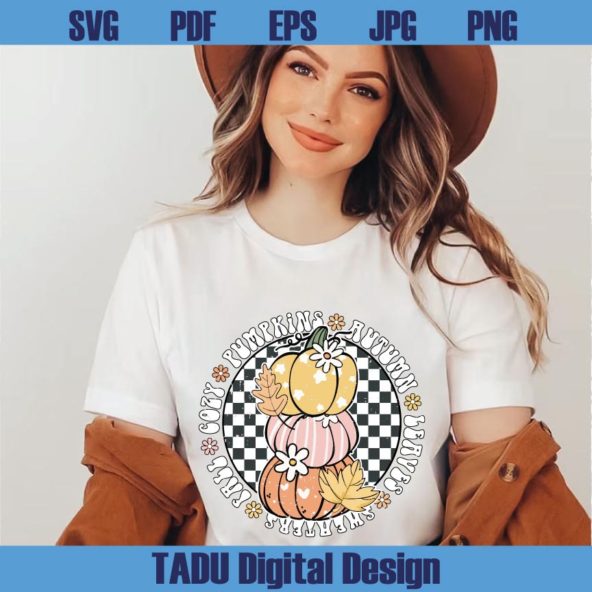 Checkered Fall Pumpkins Png Retro Autumn Png Cute Girly Fall Png