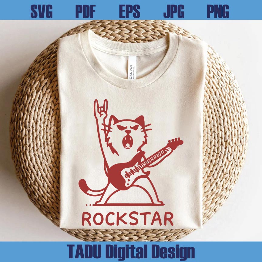 Rockstar Cat with Guitar Svg Rock and Roll Cat Svg Ugly Cat Png
