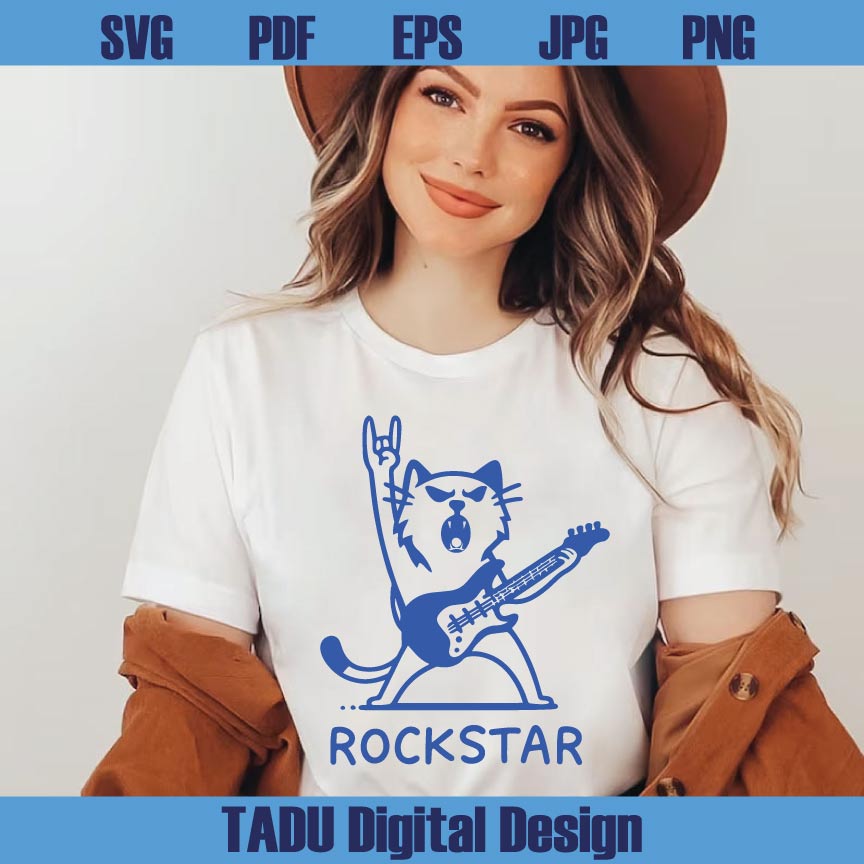 Rockstar Cat with Guitar Svg Rock and Roll Cat Svg Ugly Cat Png