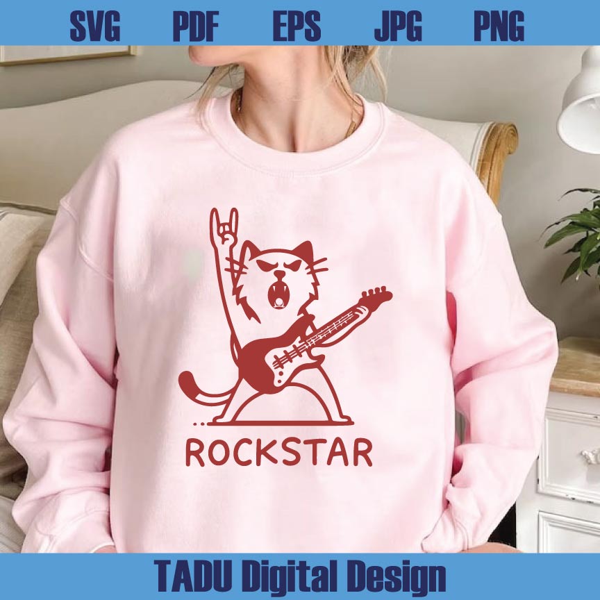Rockstar Cat with Guitar Svg Rock and Roll Cat Svg Ugly Cat Png